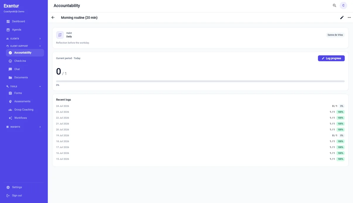 Accountability tracking in Exantur